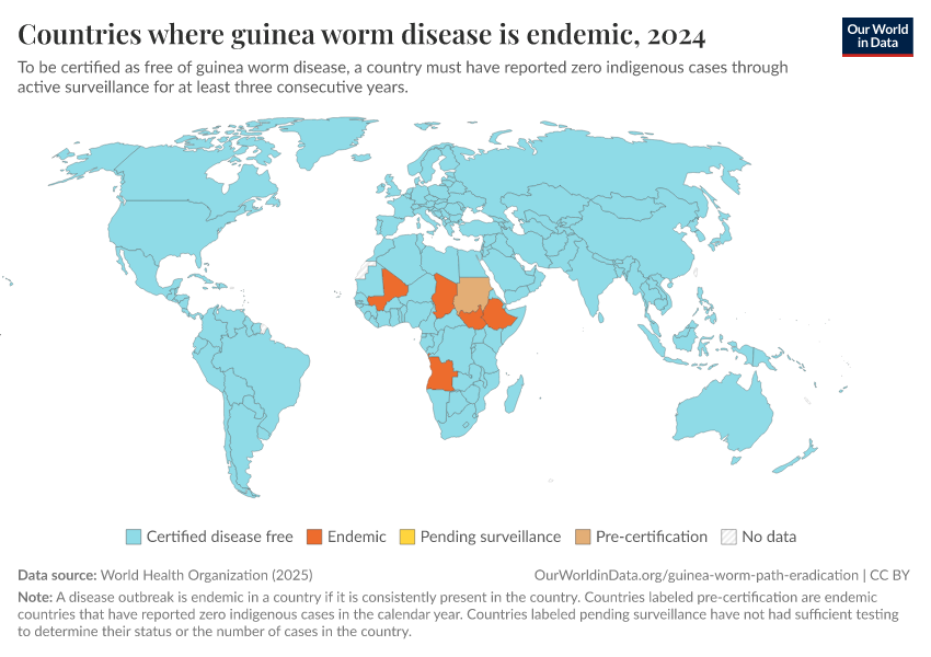 A thumbnail of the "Countries where guinea worm disease is endemic" chart