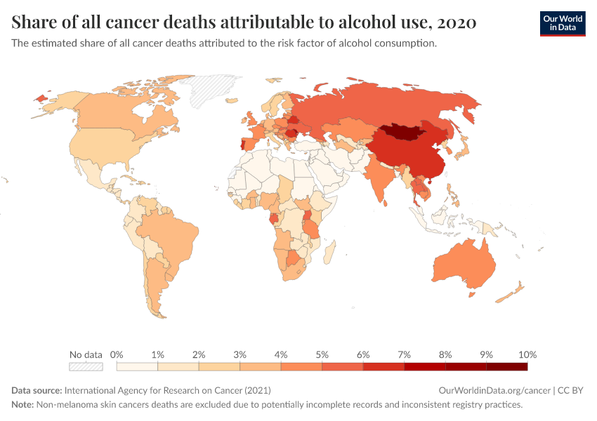 A thumbnail of the "Share of all cancer deaths attributable to alcohol use" chart