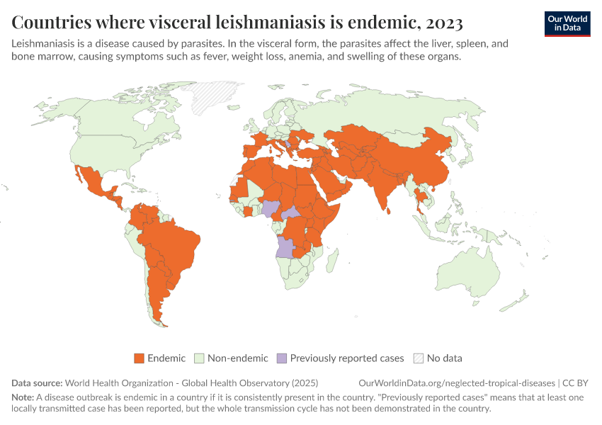 A thumbnail of the "Countries where visceral leishmaniasis is endemic" chart